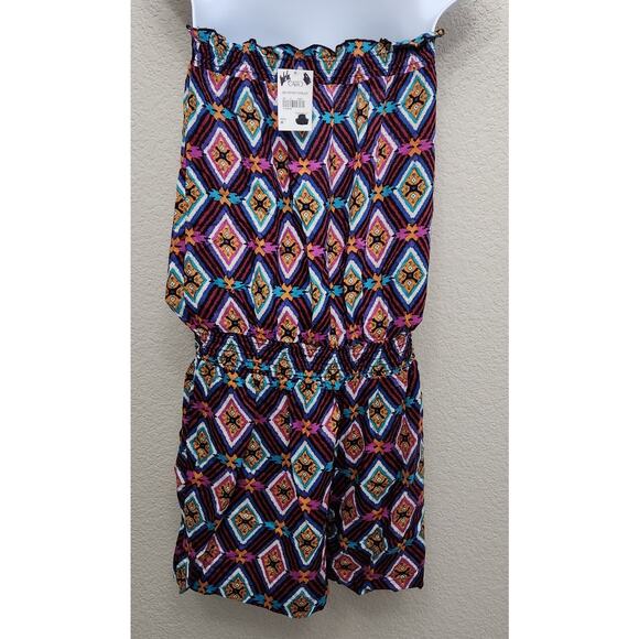 Cato Black Multicolor Geo Print Strapless Romper Medium New With Tags Flowy Soft - Picture 3 of 6